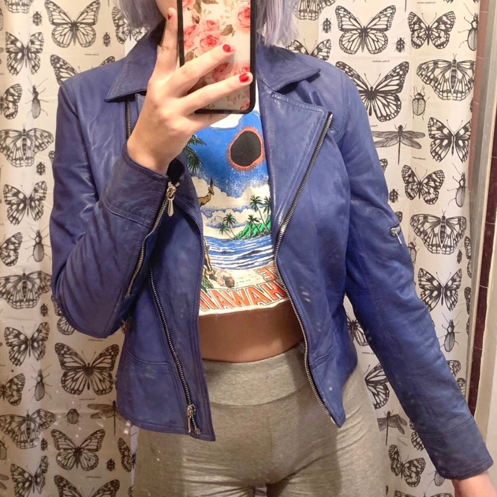 7forallmankind blue leather jacket